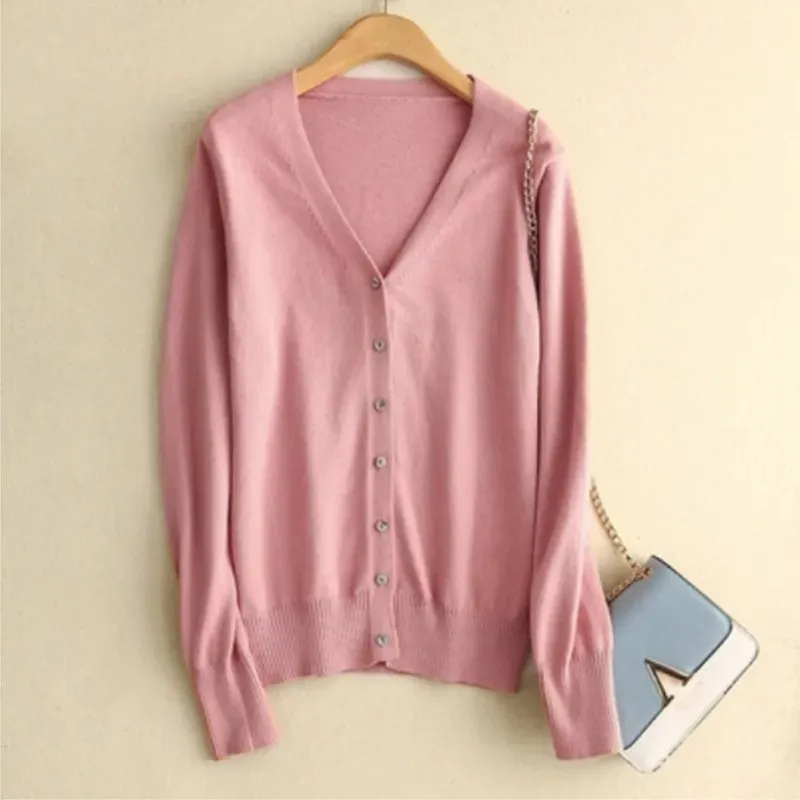 Elegant Thin Comfortable Cozy Stylish Solid Color V-Neck Long Sleeve Knitted Sweater