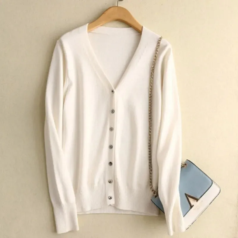 Elegant Thin Comfortable Cozy Stylish Solid Color V-Neck Long Sleeve Knitted Sweater