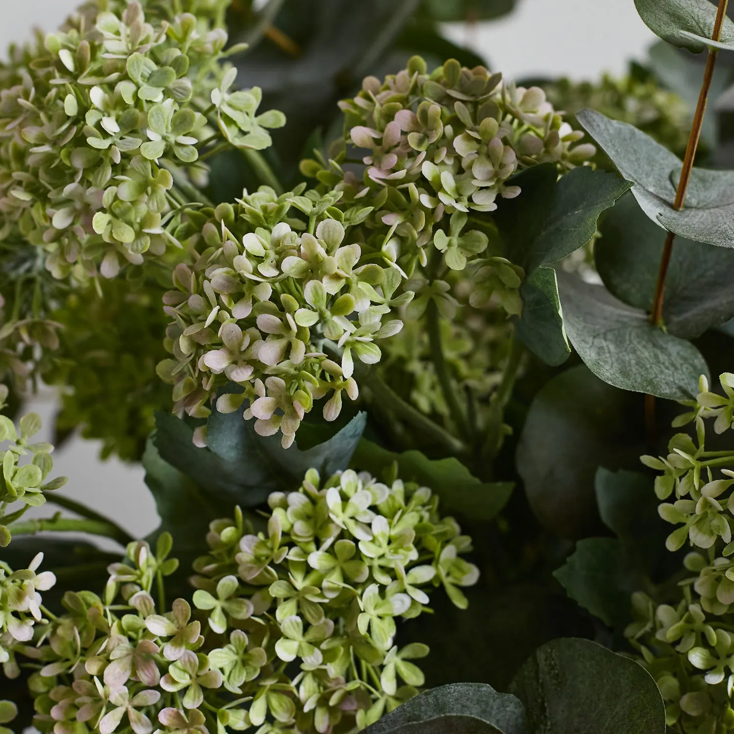 Eucalyptus & Snowball Large Everyday Spring Summer Floral Arrangement in Tall Glass Vase