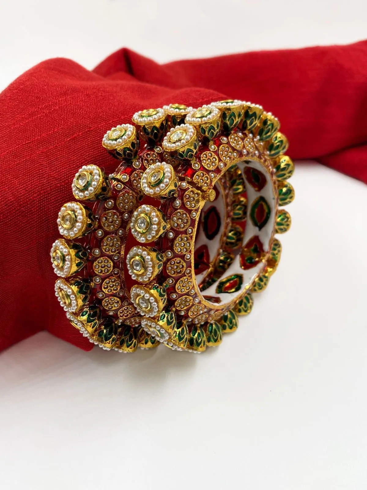 Gold Plated Kundan Meenakari And Pearls Pacheli Bangles For Women By Gehna Shop