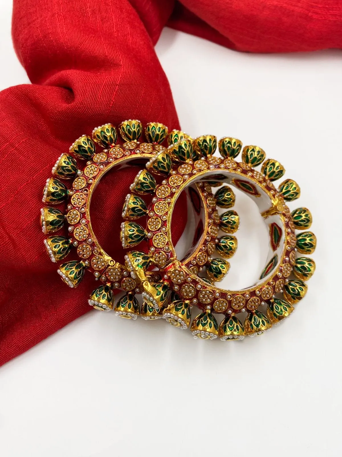 Gold Plated Kundan Meenakari And Pearls Pacheli Bangles For Women By Gehna Shop