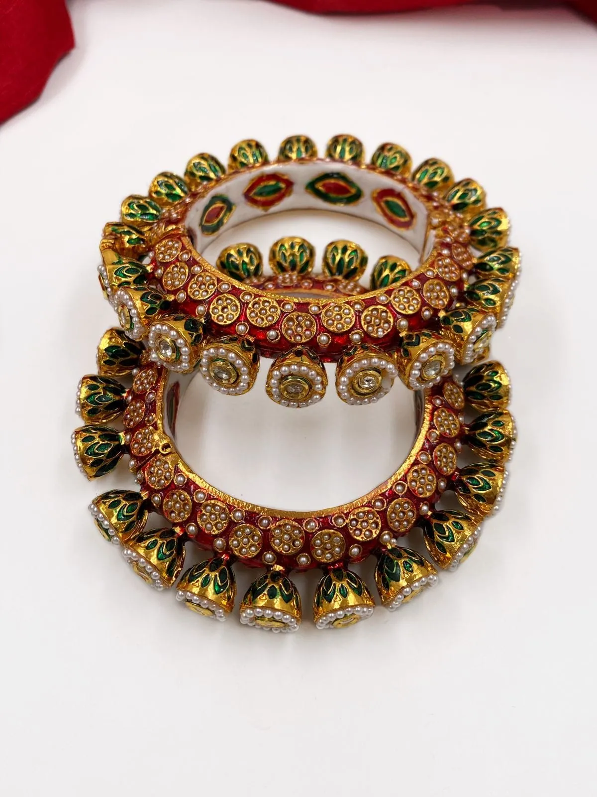 Gold Plated Kundan Meenakari And Pearls Pacheli Bangles For Women By Gehna Shop