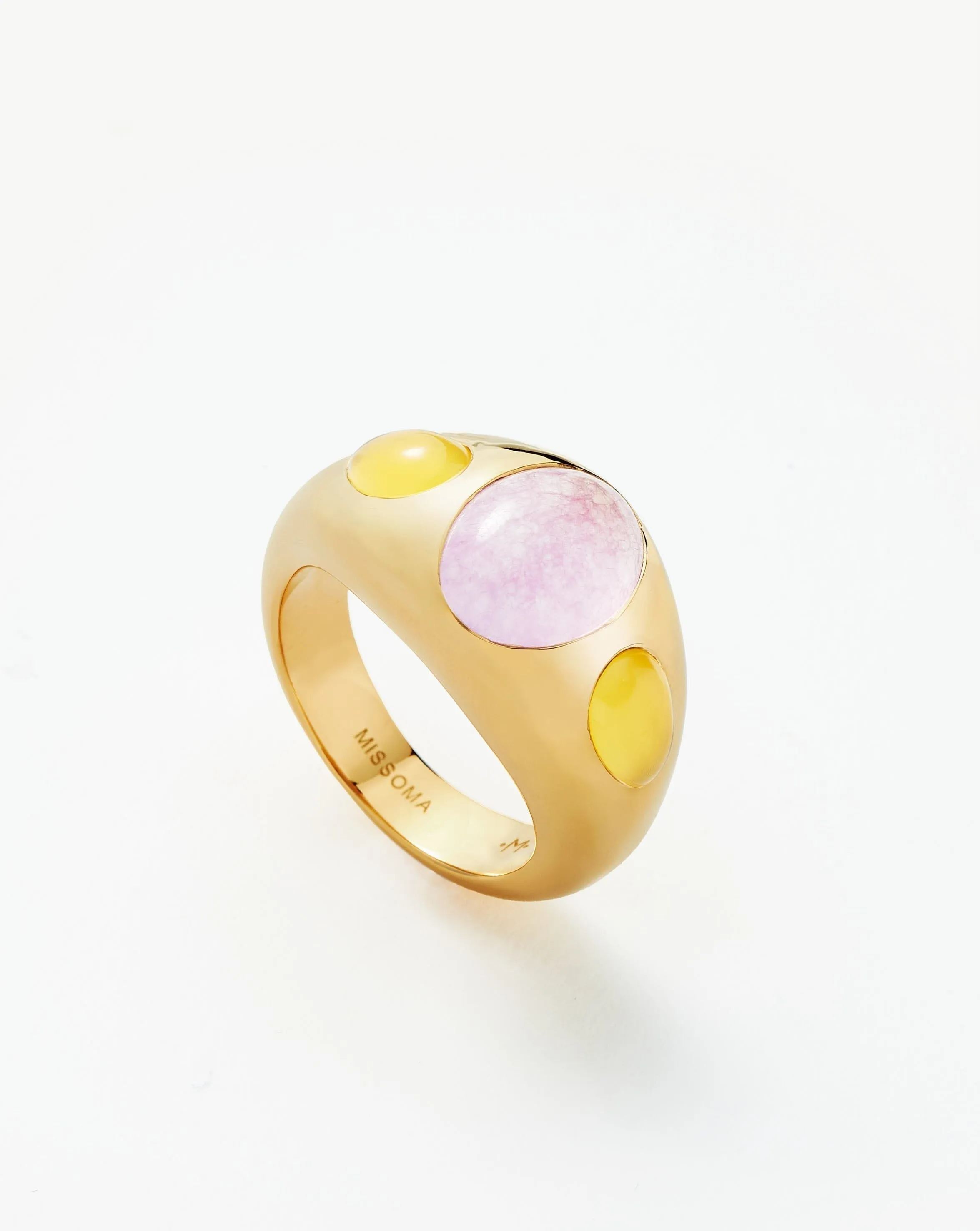 Good Vibes Triple Gemstone Dome Ring | 18ct Gold Plated/Purple Quartz & Mango Chalcedony