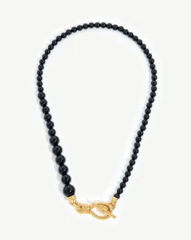 Graduated Sphere T-Bar Necklace | 18k Gold Plated/Black Onyx