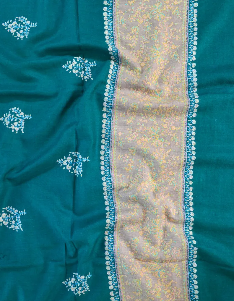 Green & Natural Pashmina Shawl With Sozni Work 5402