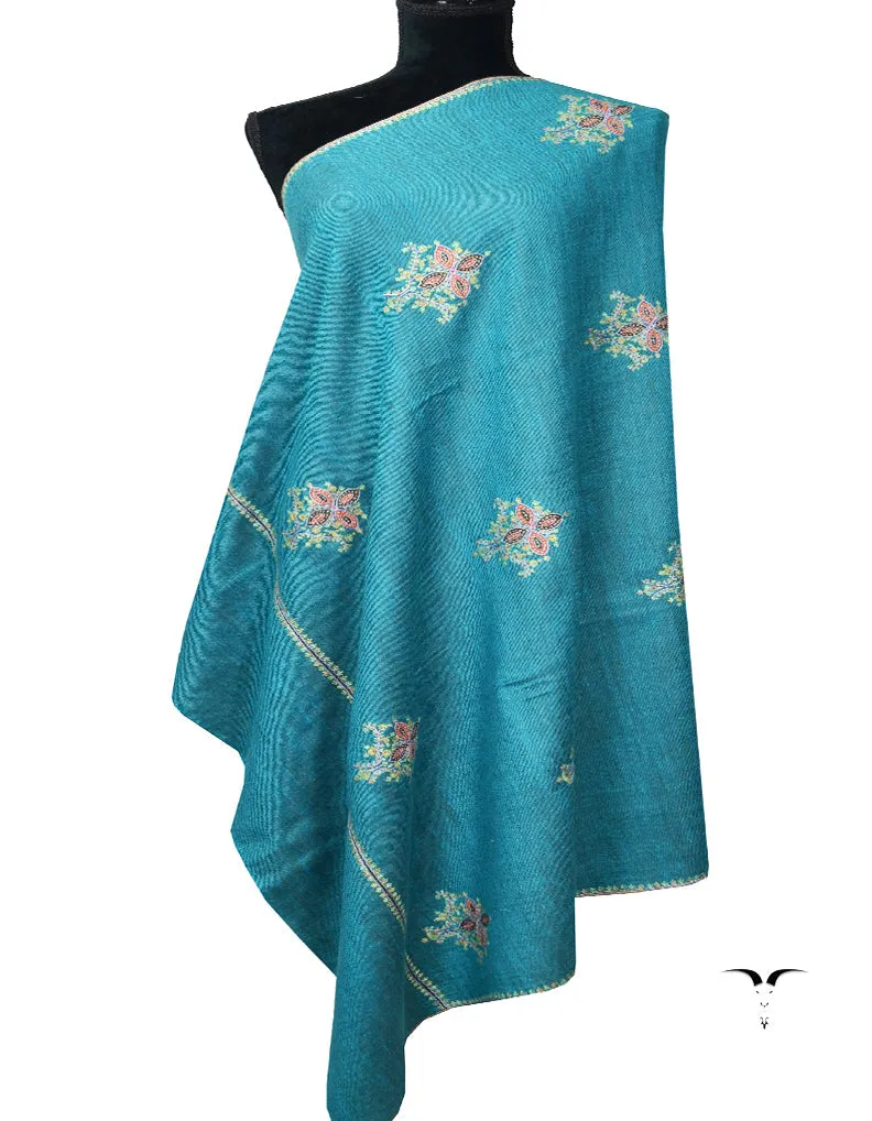 Green and Sky Blue Embroidery Pashmina shawl 7139