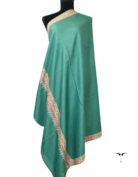 Green Pashmina Shawl With Sozni Work 5389