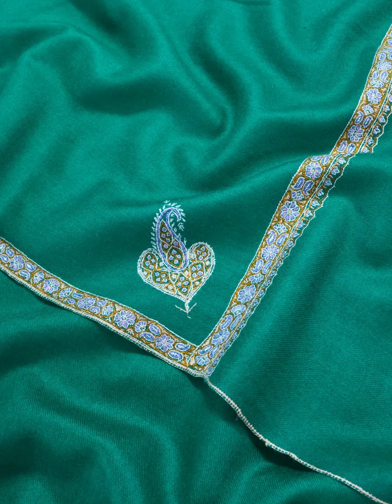 Green Pashmina Shawl With Sozni Work 5500