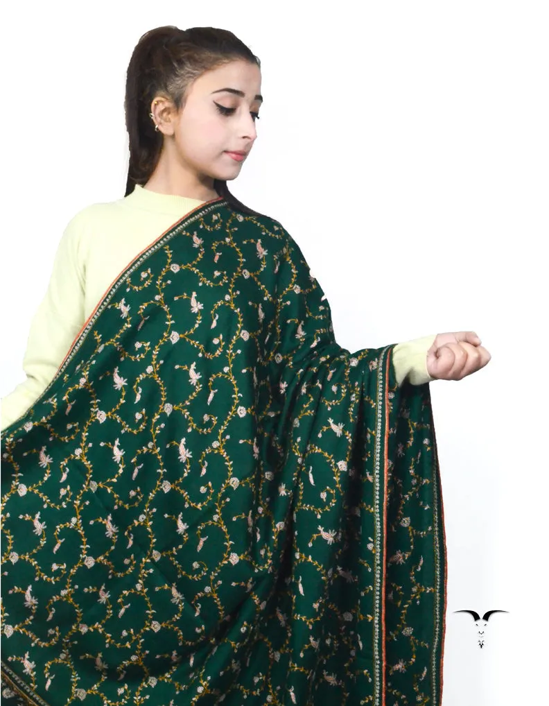 Green Pashmina Shawl With Sozni Work 5703