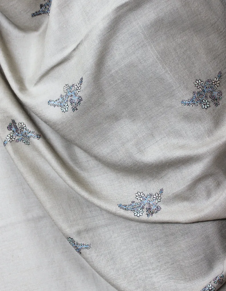 Grey Pashmina Shawl With Sozni Work 5731