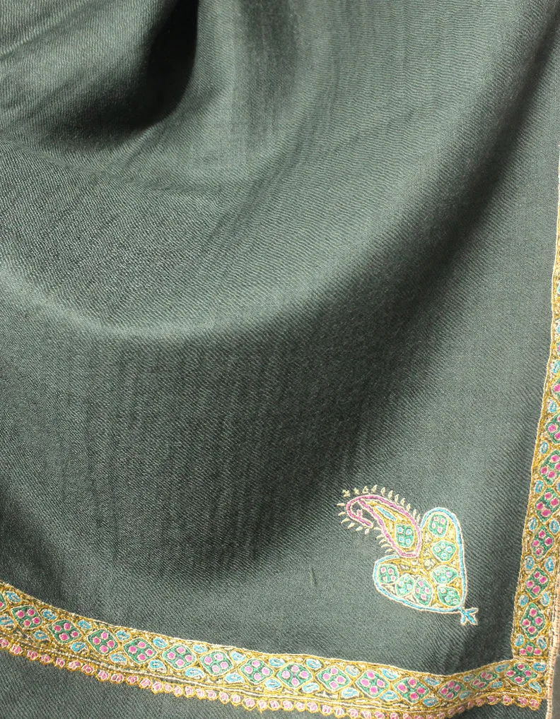 Grey Pashmina Shawl With Sozni Work 5775