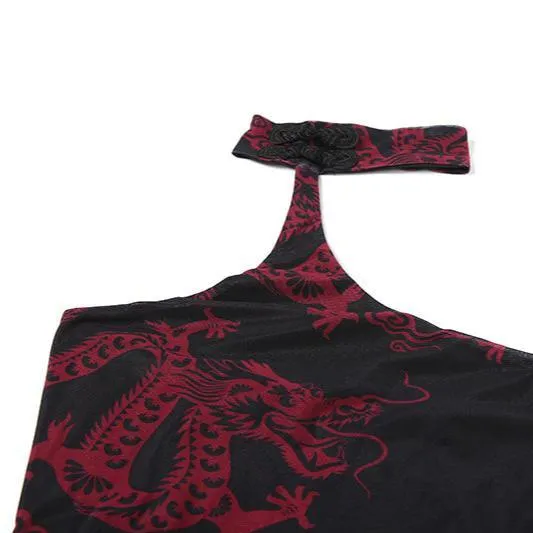 Halter Mini Dress With Dragon Graphics