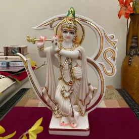 Handcrafted Om Krishna Marble Dust Resin Idol -  Hindu God Statue - Decorative Murti