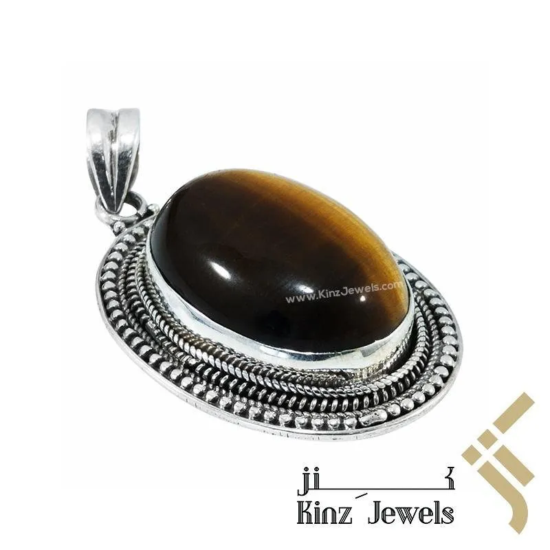 Handcrafted Tiger's Eye Pendant 925 Silver