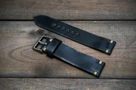 Horween Shell Cordovan leather watch strap, Black. Handmade in Finland - 10 mm, 12 mm, 14 mm, 16mm, 17 mm, 18mm, 19 mm, 20mm, 21 mm, 22mm, 23 mm, 24mm, 25 mm, 26 mm.