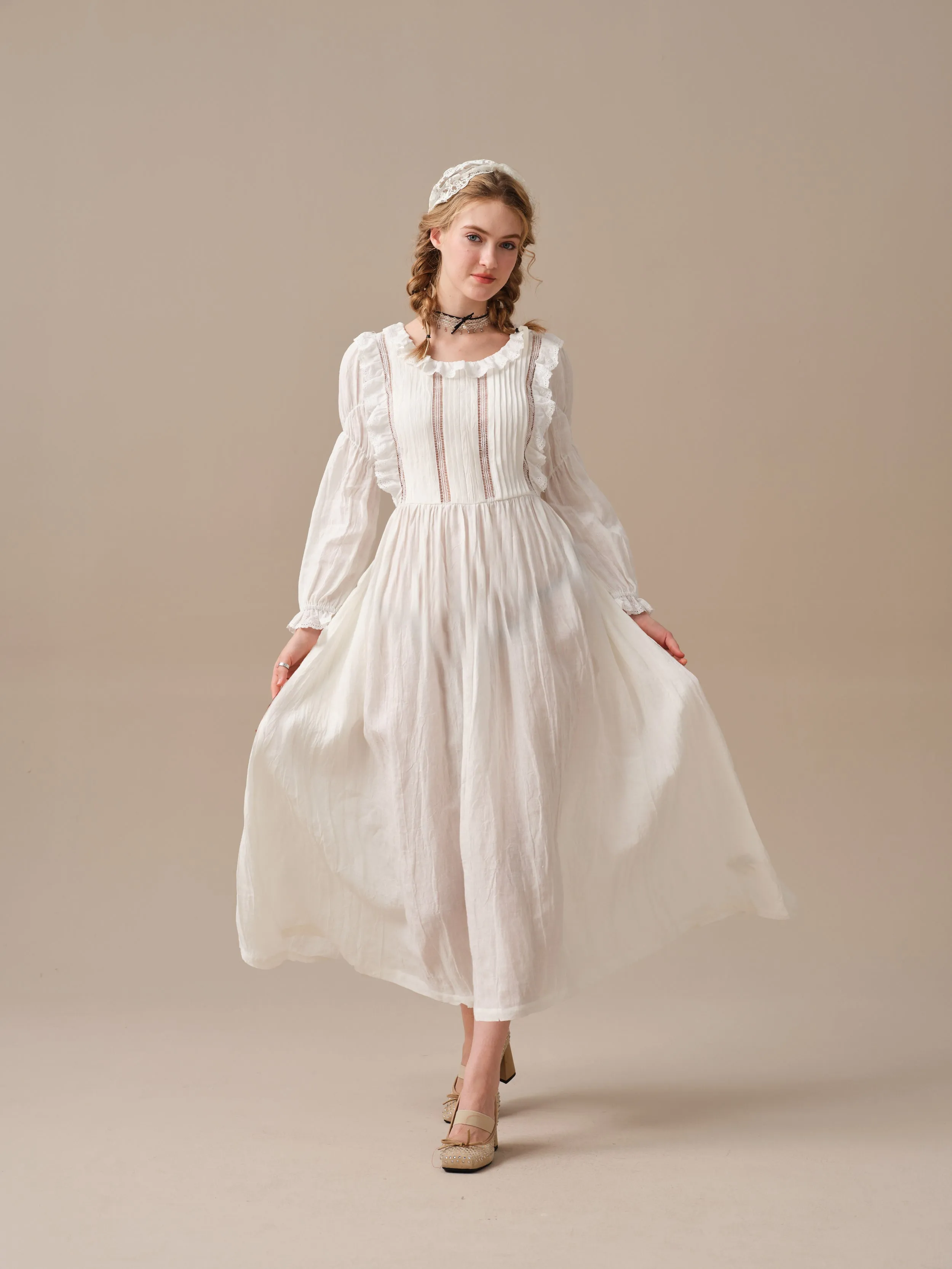 Jesmine 17 | Romantic Linen Dress With French Lace