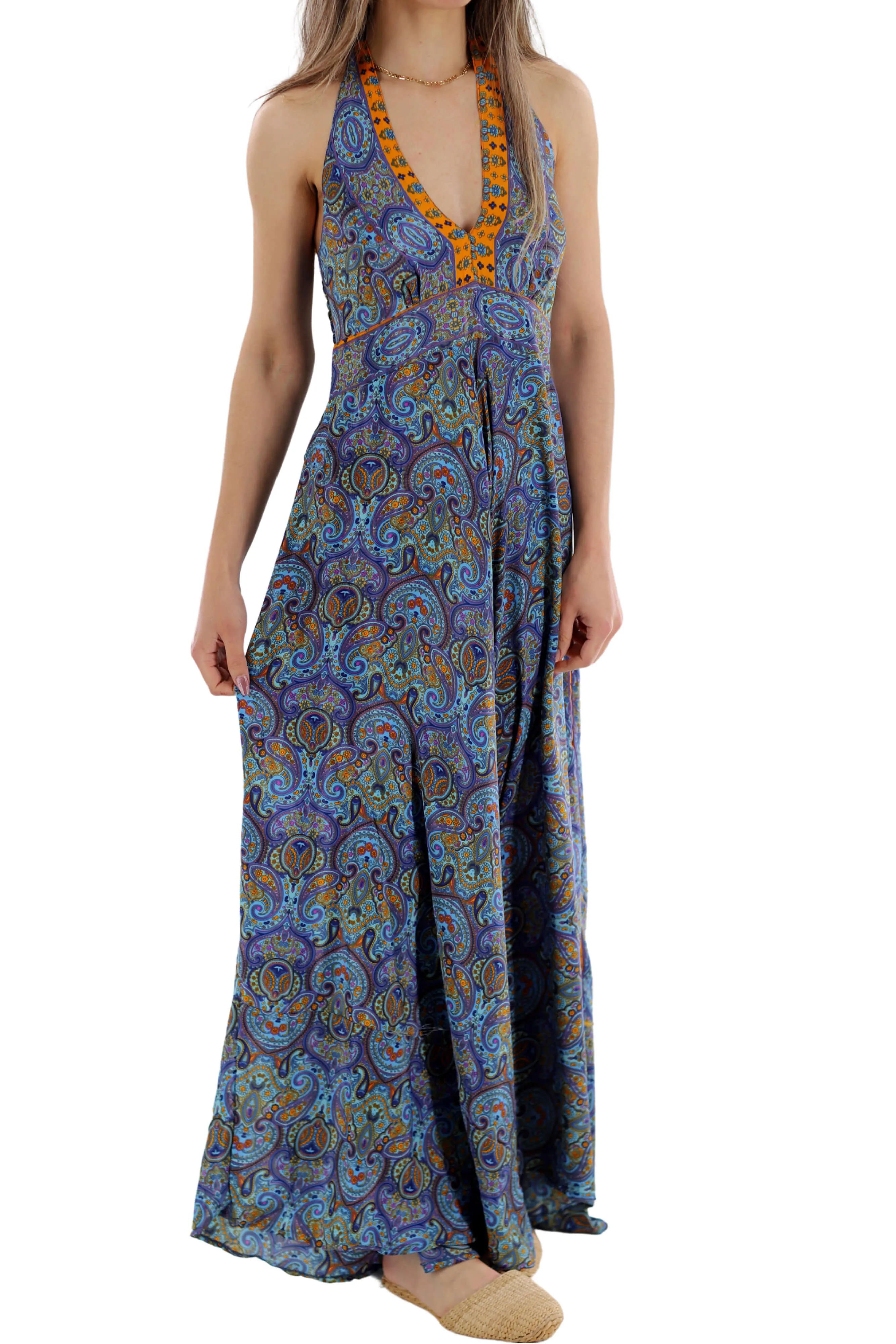 Long Flowy Floral "Romina" Maxi dress in Blue