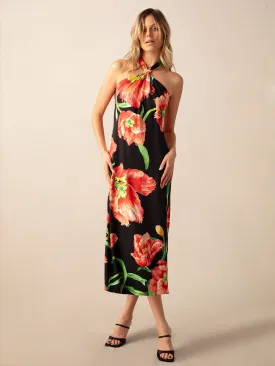 Lyra Black Floral Halterneck Dress