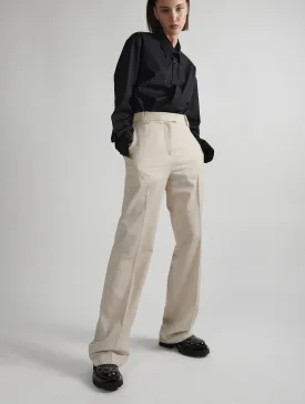 Off-white wool gabardine high-waisted trousers