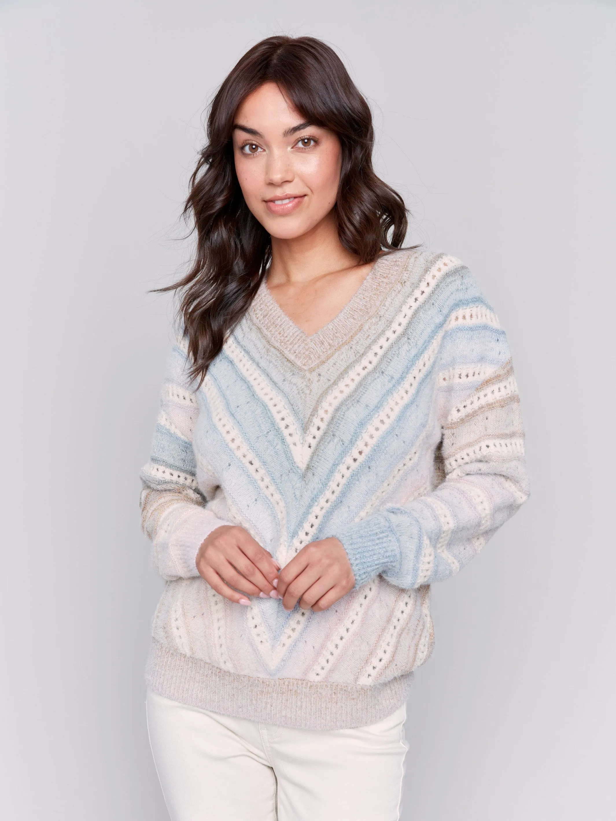 Ombre Chevron Knit Sweater - Frost