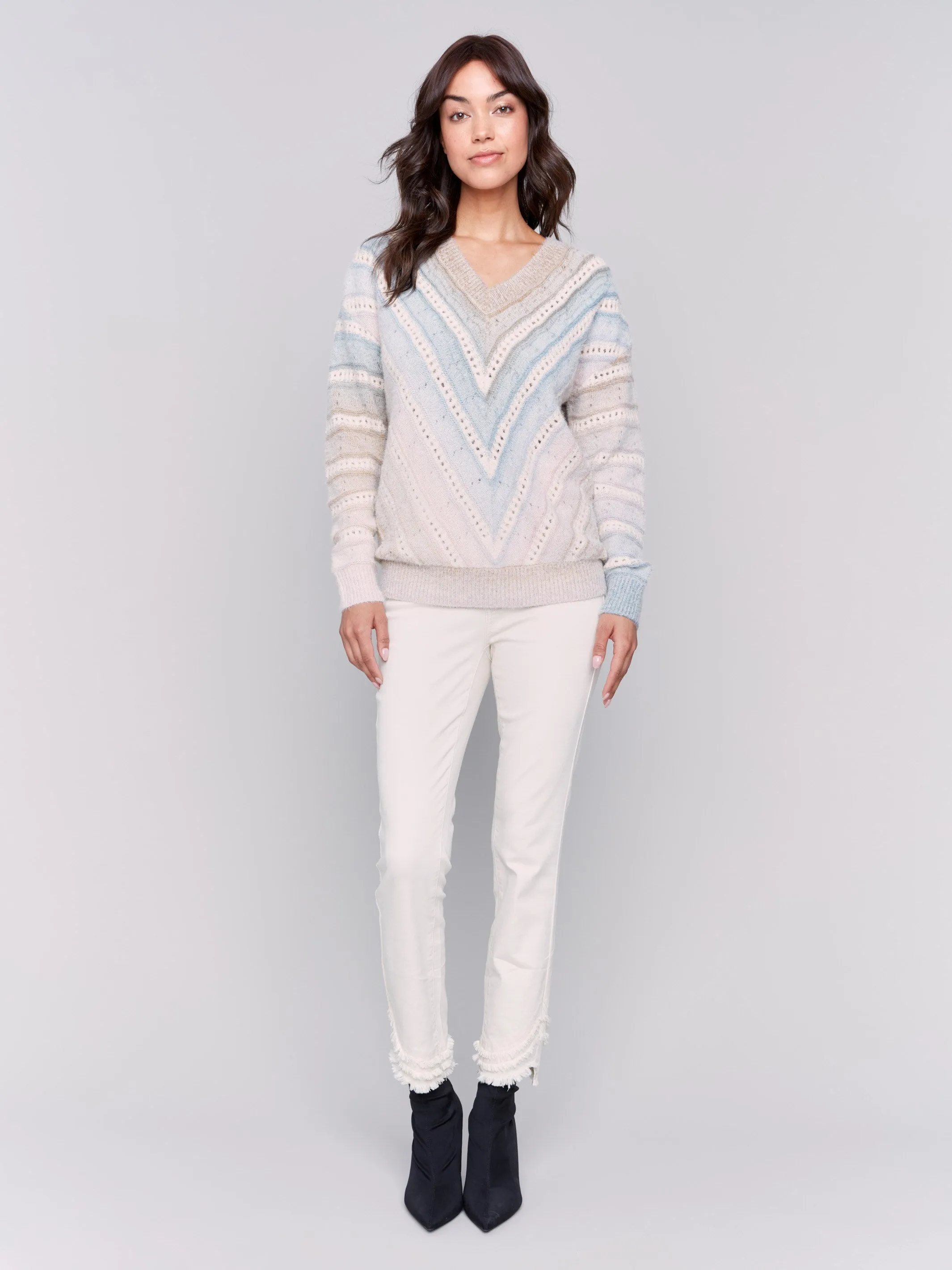 Ombre Chevron Knit Sweater - Frost