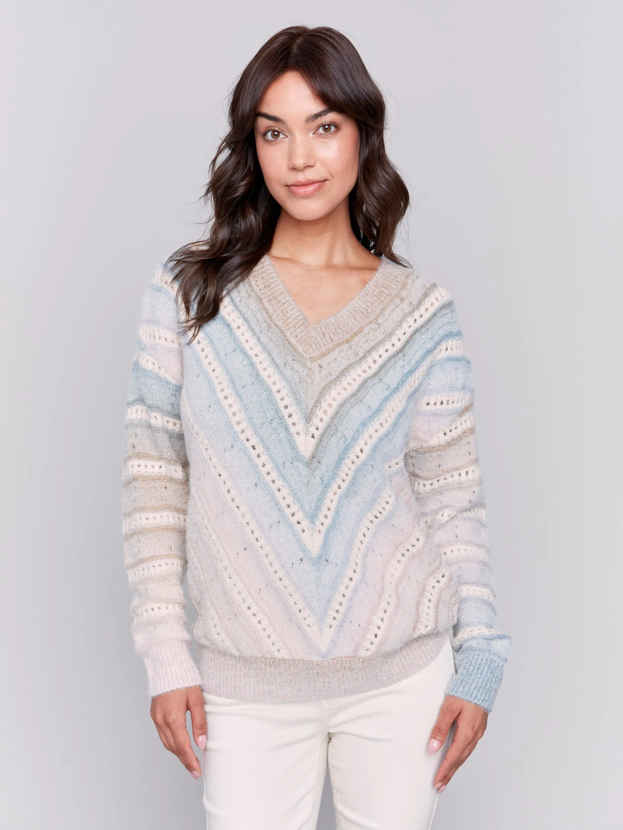 Ombre Chevron Knit Sweater - Frost