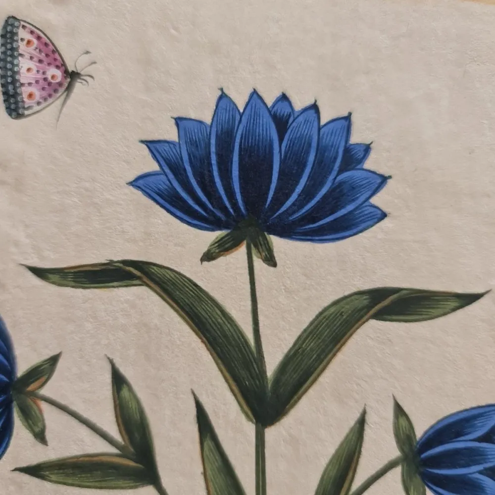 Original Mughal Inspired Painting of Blue Flowers