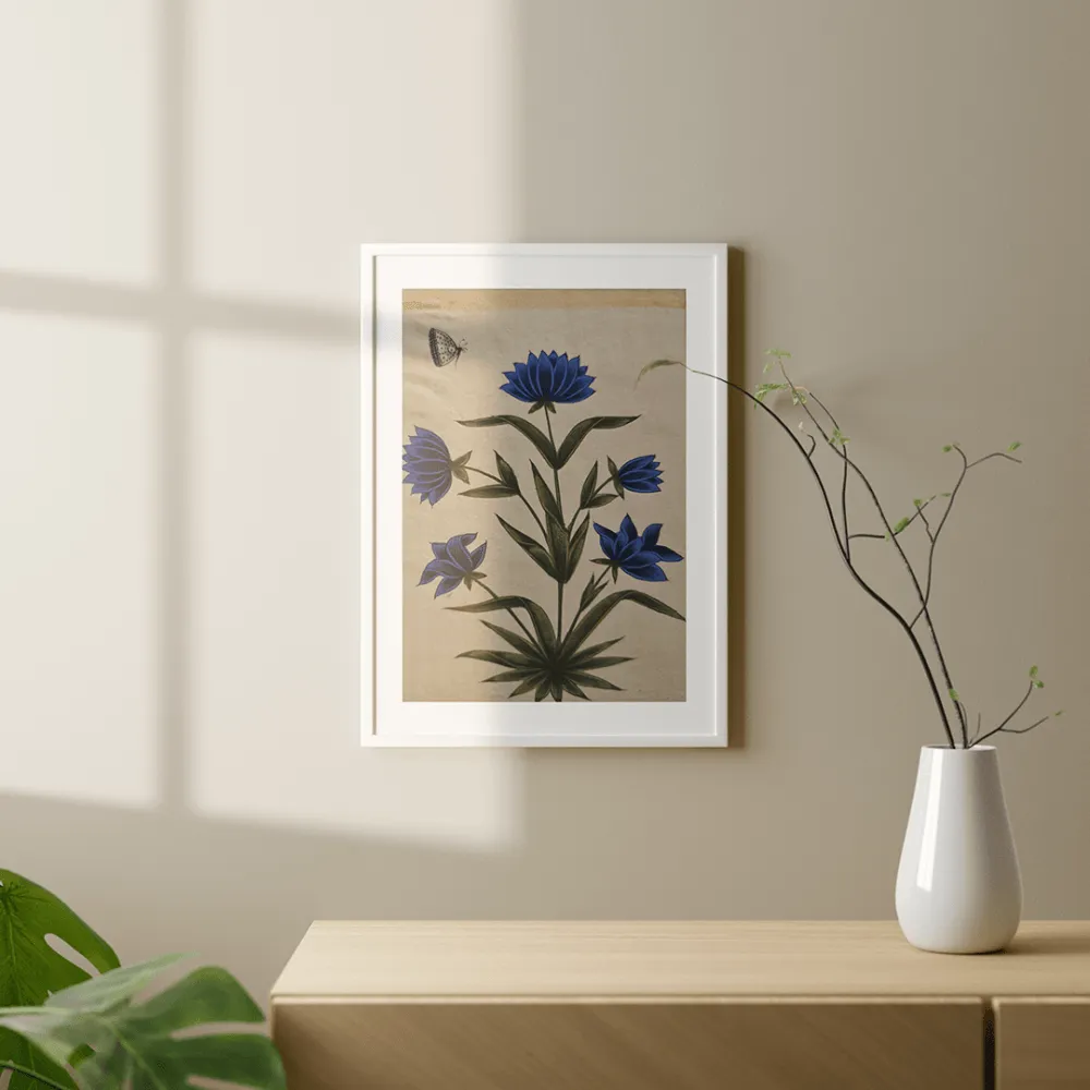 Original Mughal Inspired Painting of Blue Flowers