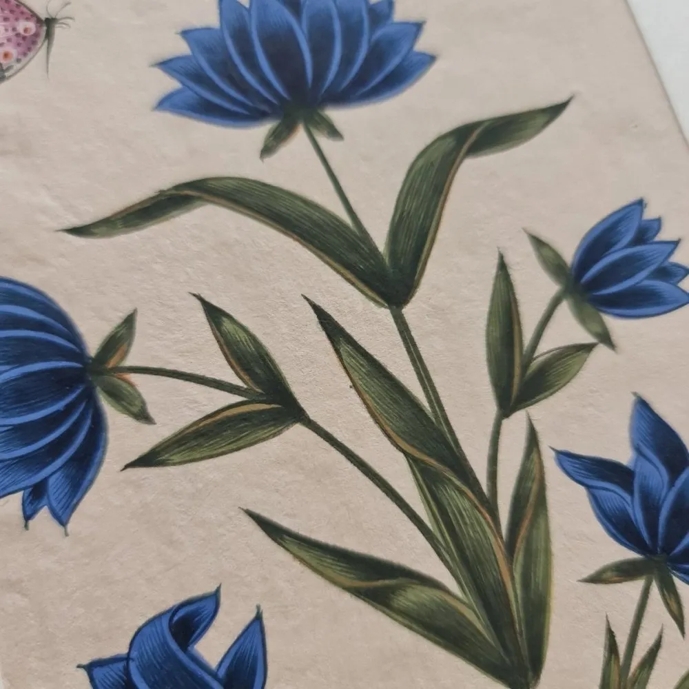 Original Mughal Inspired Painting of Blue Flowers