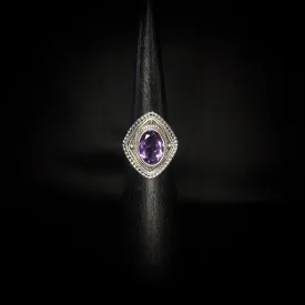 Oval Amethyst w/ Lrg Silver Border Ring