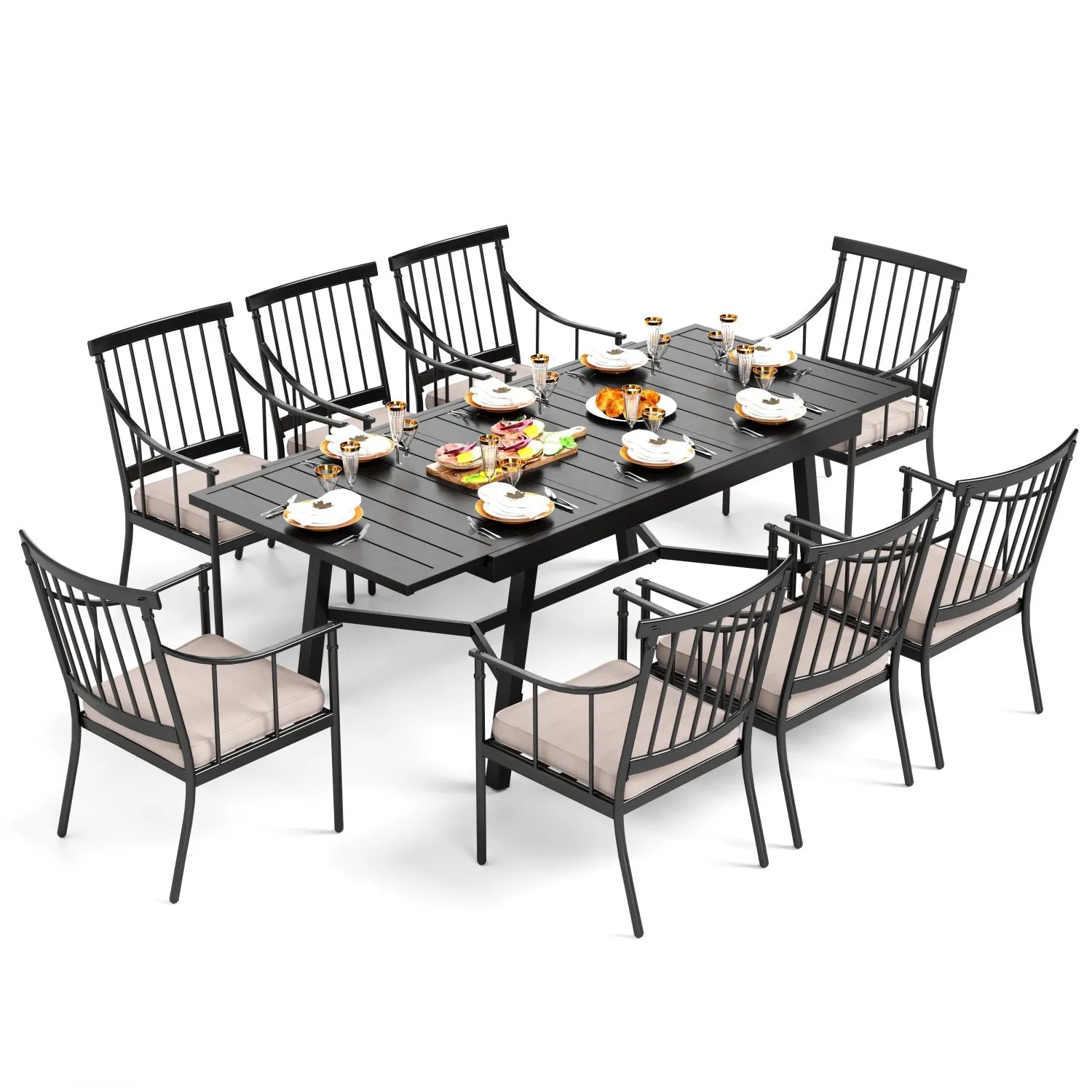 Phi Villa 7 / 9-Piece Outdoor Dining Set with Adjustable Table & Fashionable Dining Arm Chairs