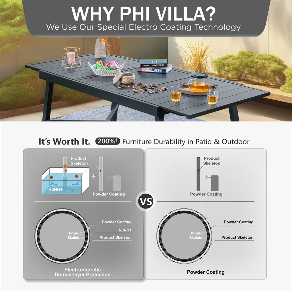 Phi Villa 7 / 9-Piece Outdoor Dining Set with Adjustable Table & Fashionable Dining Arm Chairs