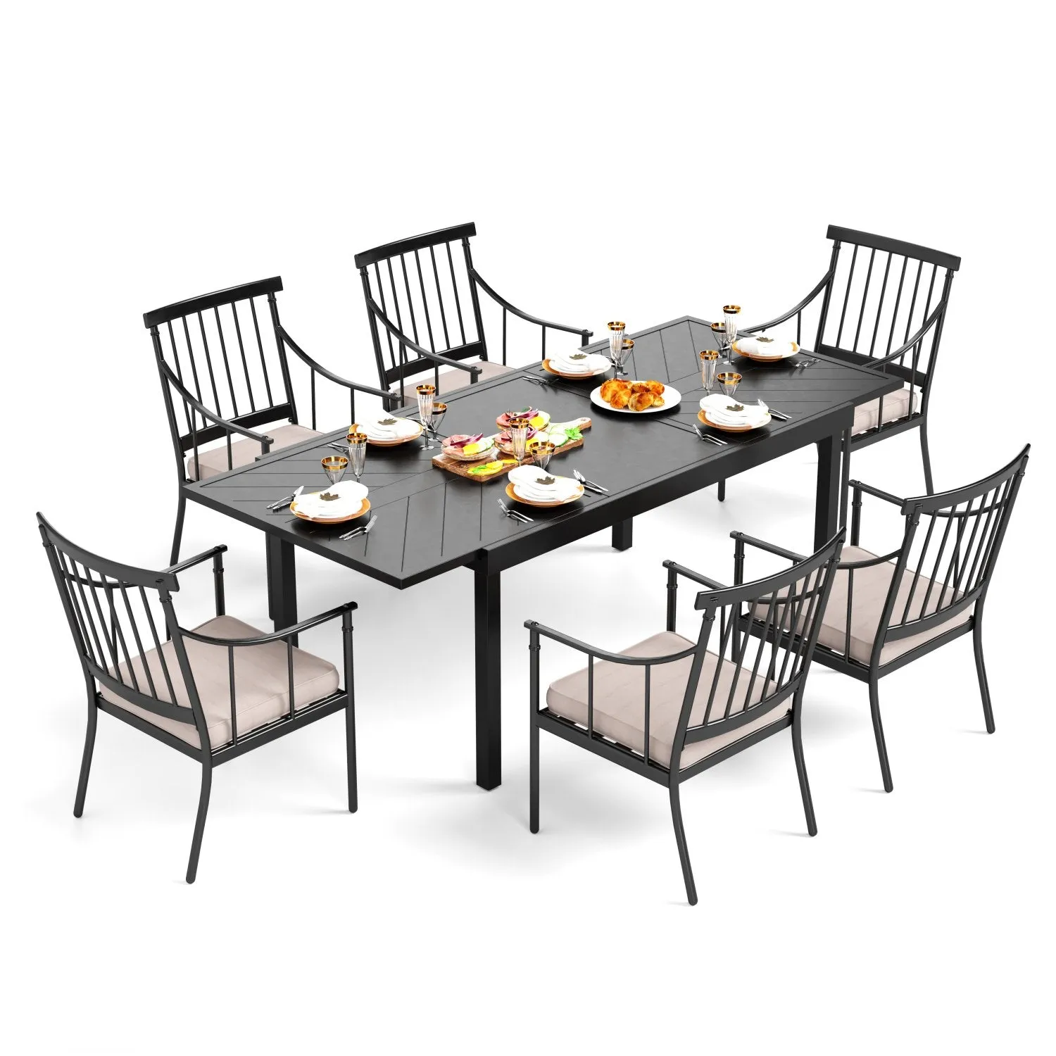 Phi Villa 7 / 9-Piece Outdoor Dining Set with Adjustable Table & Fashionable Dining Arm Chairs