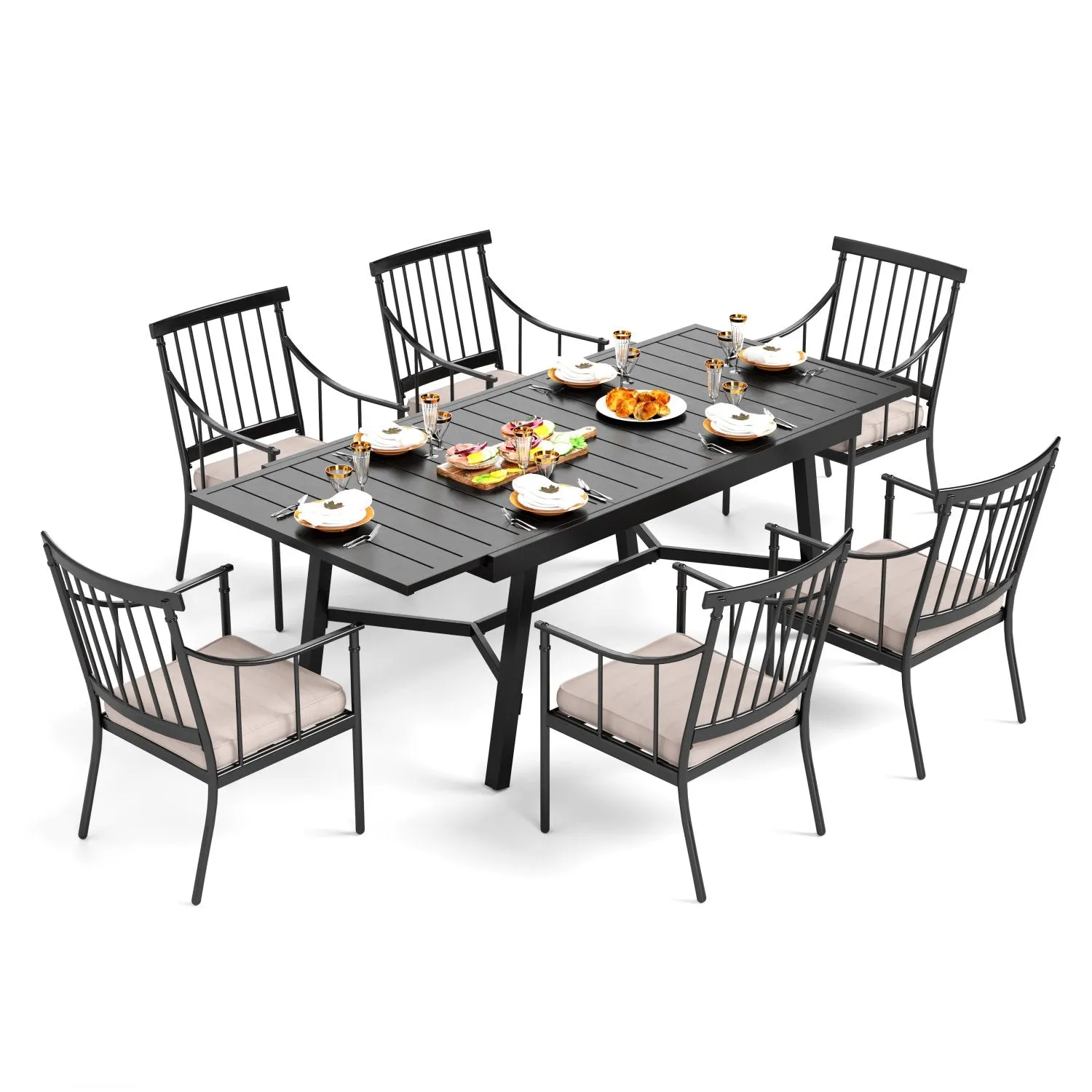 Phi Villa 7 / 9-Piece Outdoor Dining Set with Adjustable Table & Fashionable Dining Arm Chairs