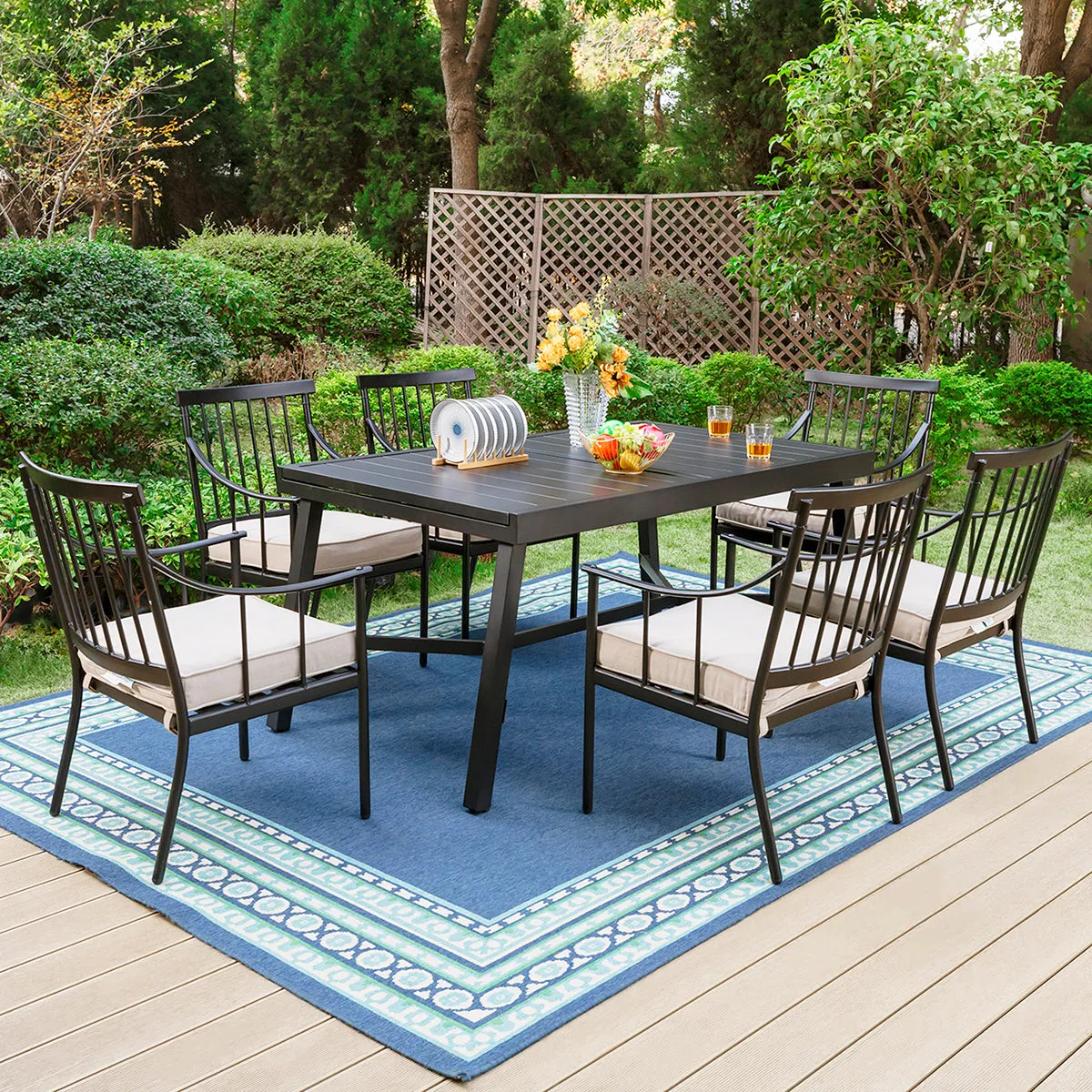 Phi Villa 7 / 9-Piece Outdoor Dining Set with Adjustable Table & Fashionable Dining Arm Chairs