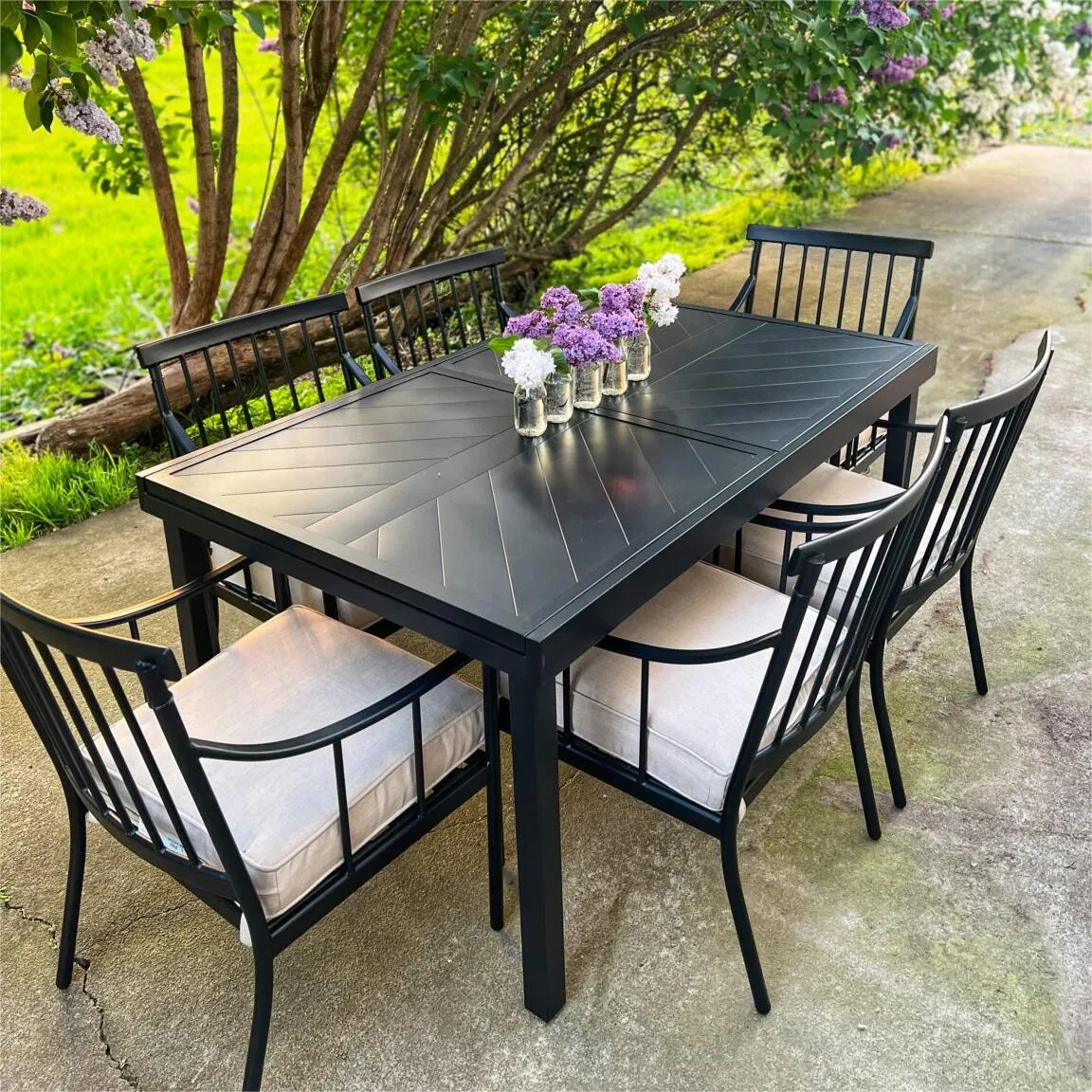 Phi Villa 7 / 9-Piece Outdoor Dining Set with Adjustable Table & Fashionable Dining Arm Chairs