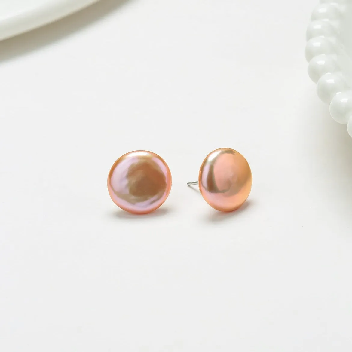 Pink Coin Baroque Pearl Stud Earrings