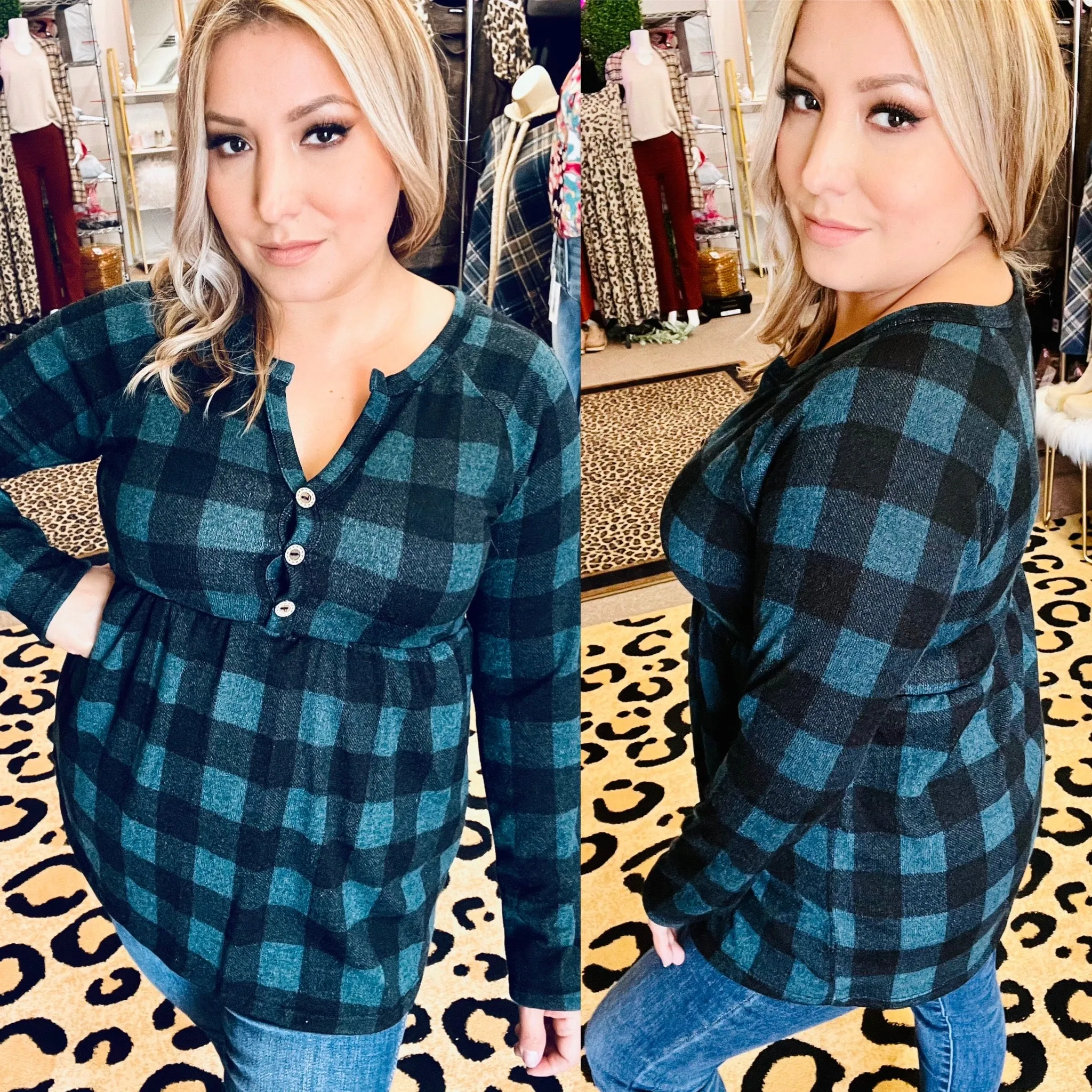 Plaid Baby Doll Top: Blue and Black