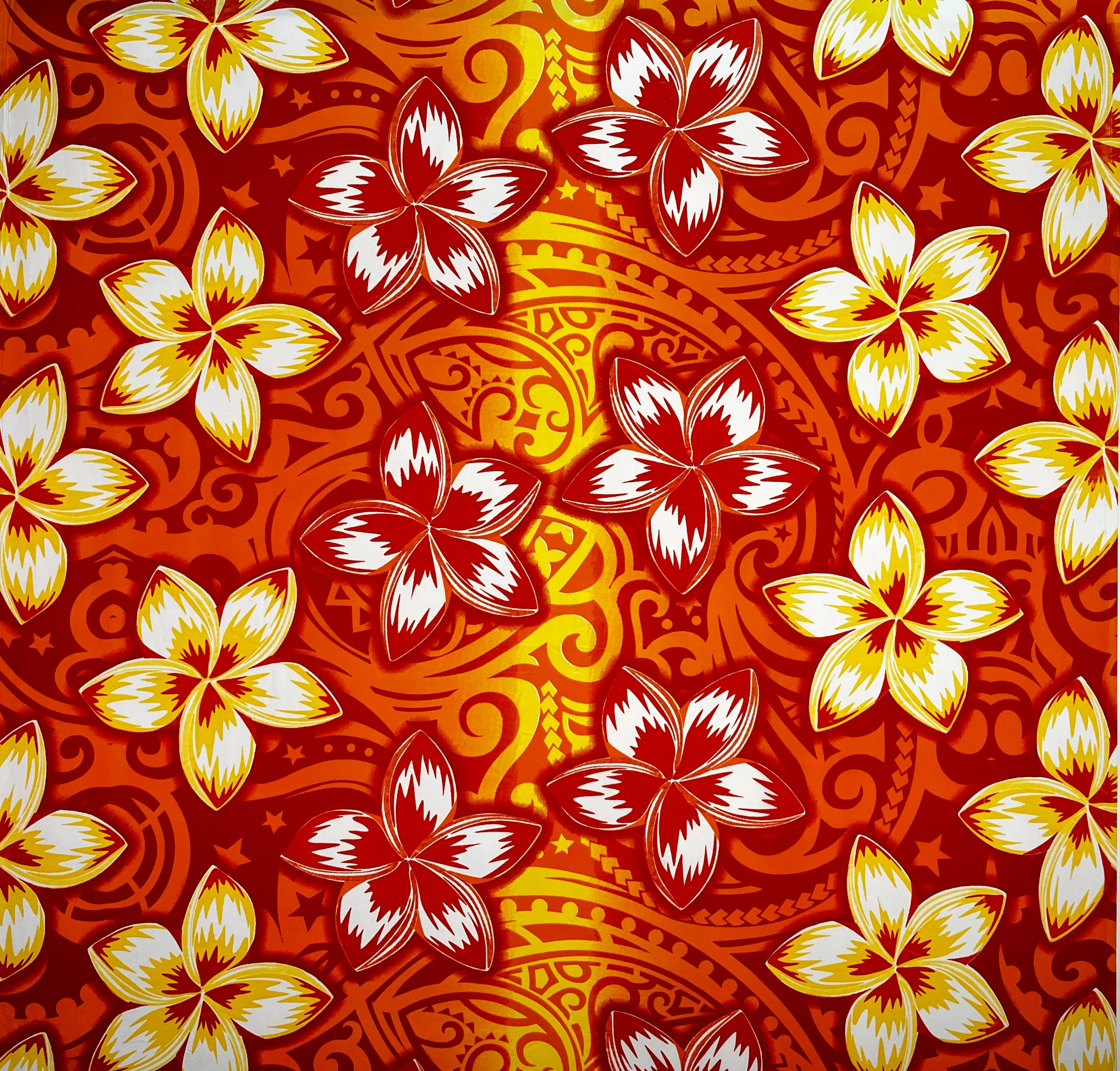 Plumeria Traditional Tattoo background Fabric | Peachskin