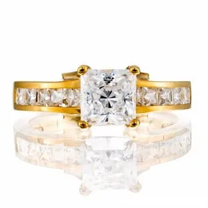 Princess Cut Channel Set Cubic Zirconia Engagement Ring In Sterling Silver