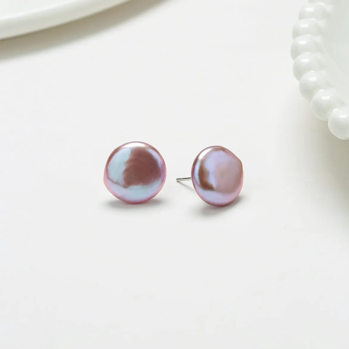 Purple Coin Baroque Pearl Stud Earrings