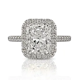 Radiant Cut Diamond Ring with Round Diamond Pave, 3.36 CT