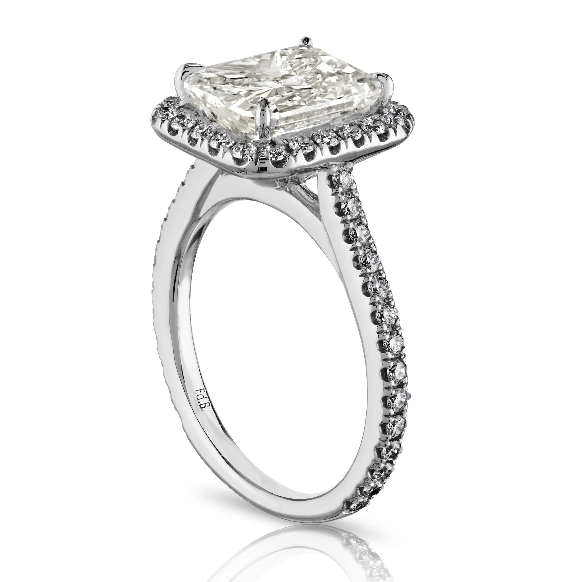 Radiant Cut Diamond Ring with Round Diamond Pave, 3.36 CT