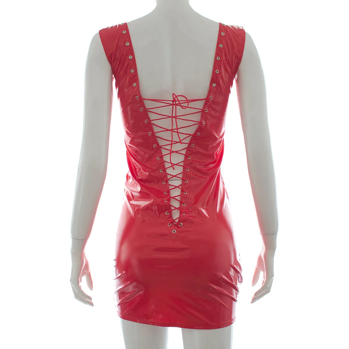 Red Lace Up "Shiny" Look DRESS