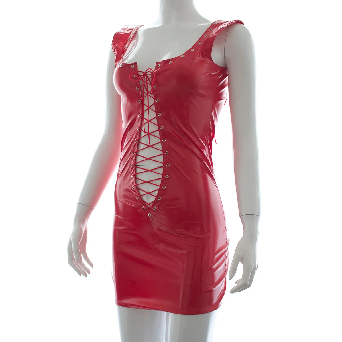 Red Lace Up "Shiny" Look DRESS