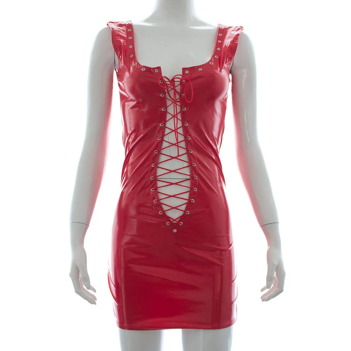 Red Lace Up "Shiny" Look DRESS