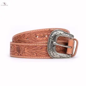 Resistance Premium Western Cowgirl Cowboy Floral Tooled  Argentinian Leather Belt