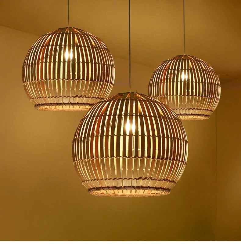 Round Japanese Bamboo Ceiling Light