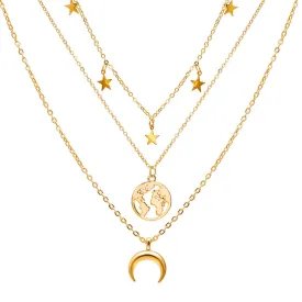 Scintillare by Sukkhi Glamorous Gold Plated Tripal Layered Moon Star Necklace for Women