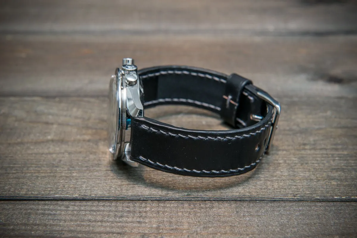 Shell Cordovan leather watch strap , Black. Handmade in Finland - 10 mm, 12 mm, 14 mm, 16mm, 17 mm, 18mm, 19 mm, 20mm, 21 mm, 22mm, 23 mm, 24mm, 25 mm, 26 mm.